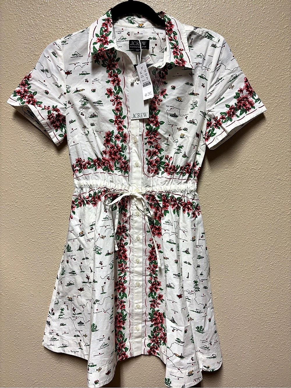 J.Crew Map Print Shirtdress Floral Mini Dress Size 0 NWT